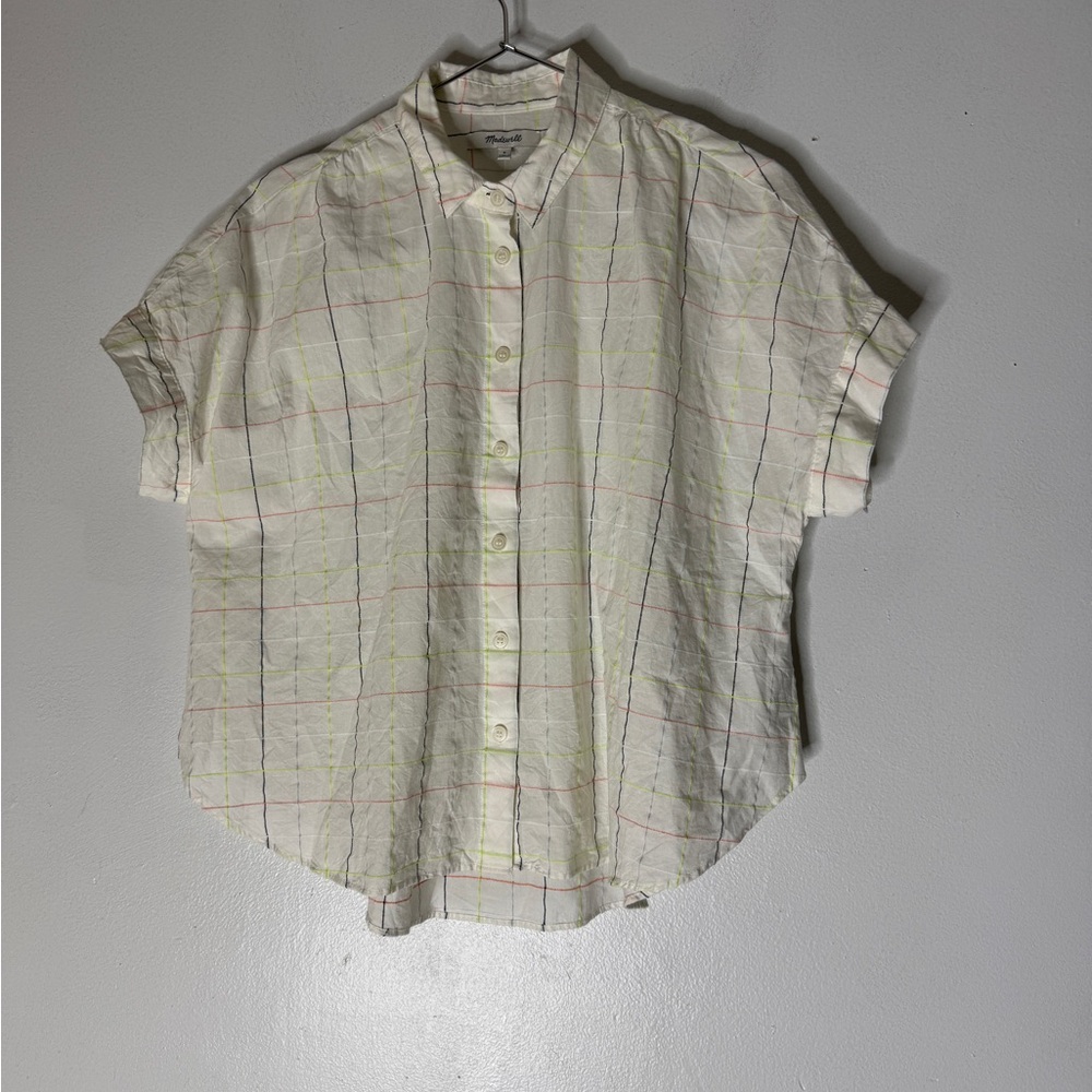 Madewell Hilltop Shirt Neon Windowpane Short Sleeve Collar Burton‎ Down Small